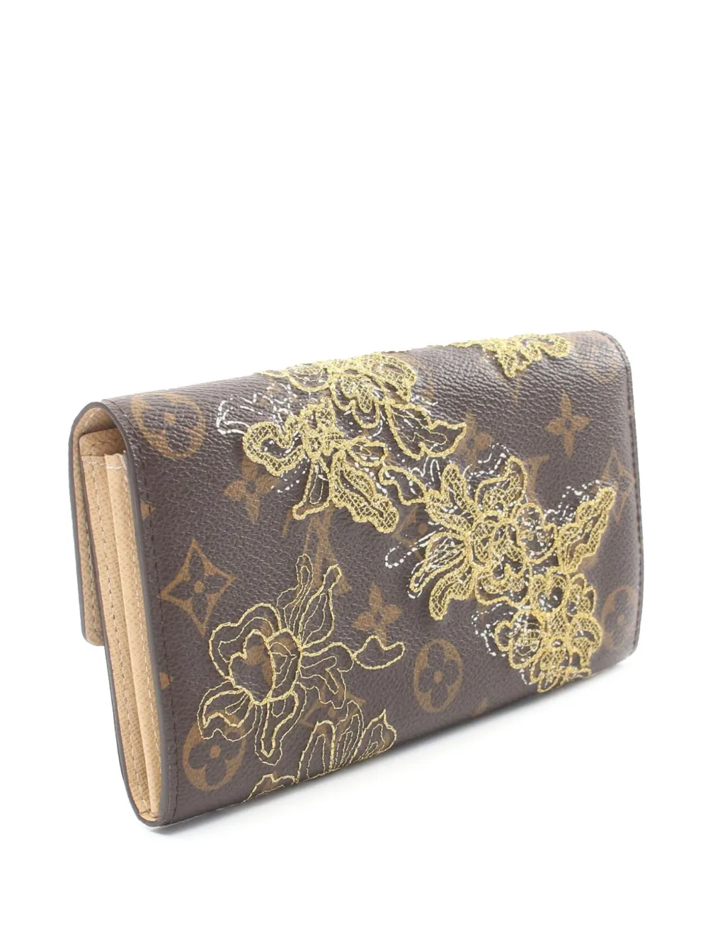 Pre-owned Louis Vuitton 2007 Monogram Dentelle Sarah Wallet Long Wallets In Brown