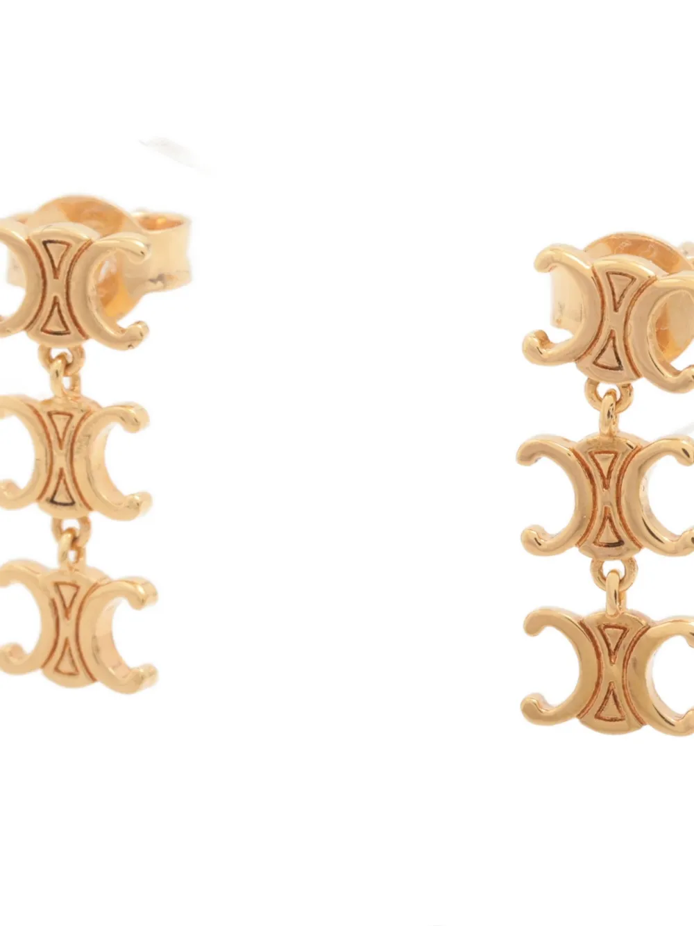 Pre-owned Celine 2020s Triomphe Drop Earrings In Gold