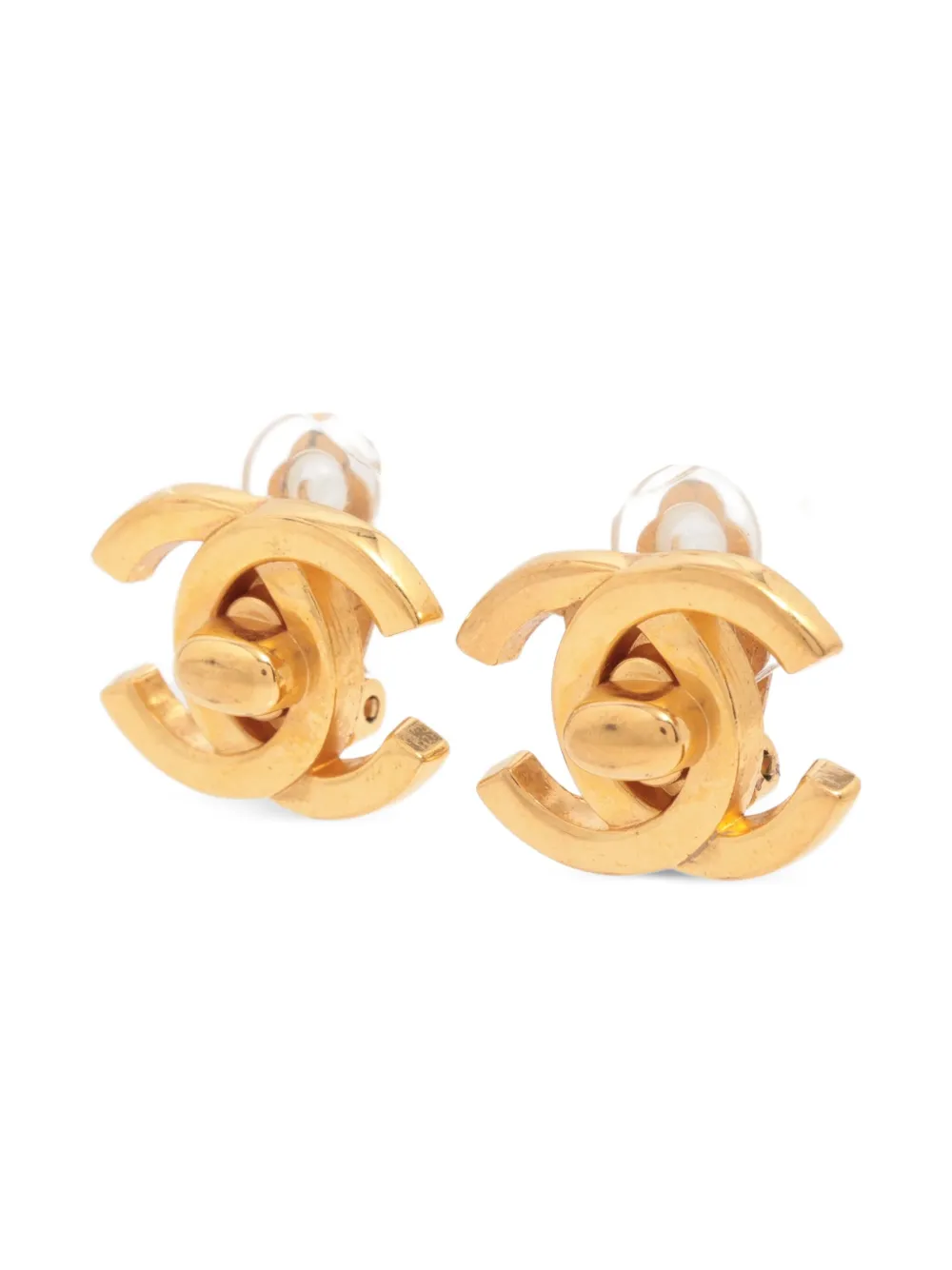 CHANEL Pre-Owned 1995 Interlocking CC turn-lock earrings - ゴールドトーン CHANEL Pre-Owned 1995 Interlocking CC turn-lock earrings - ゴールドトーン