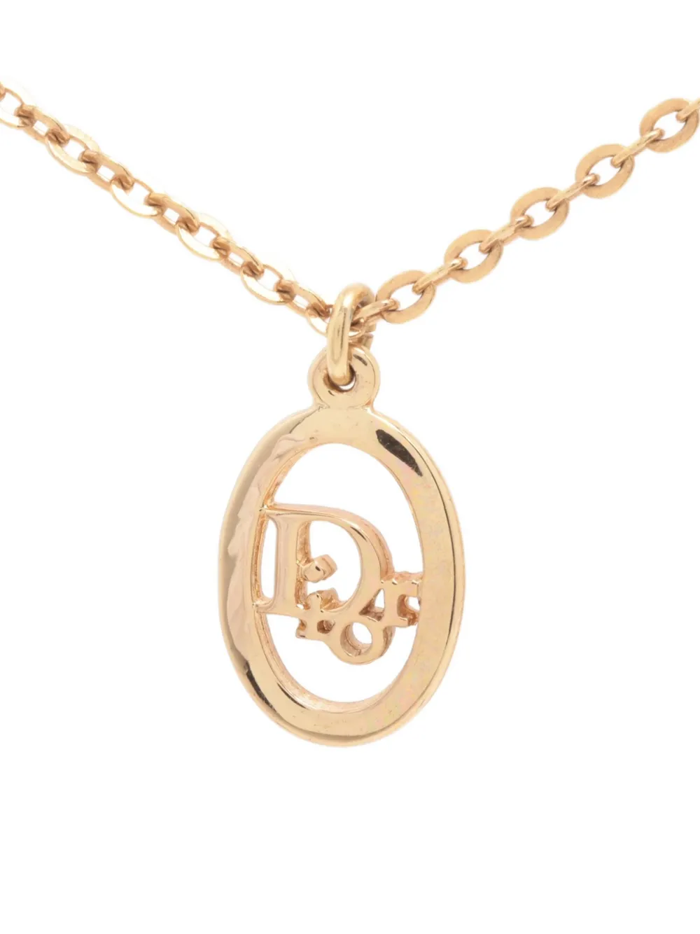 Pre-owned Dior 1980-1990 Logo-pendant Necklace In Gold