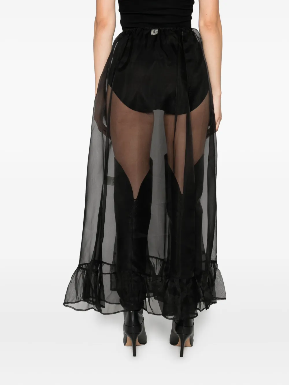 The Garment Zijden midi-rok met ruches Zwart