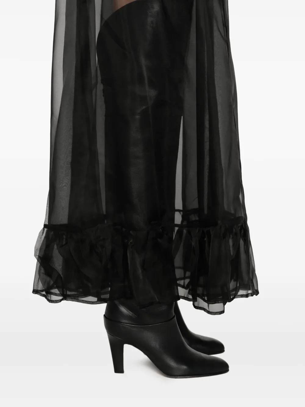 The Garment Zijden midi-rok met ruches Zwart