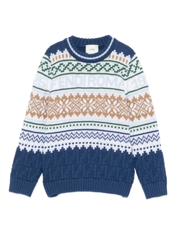Fendi Kids Fairisle Logo Sweater | Blue | FARFETCH