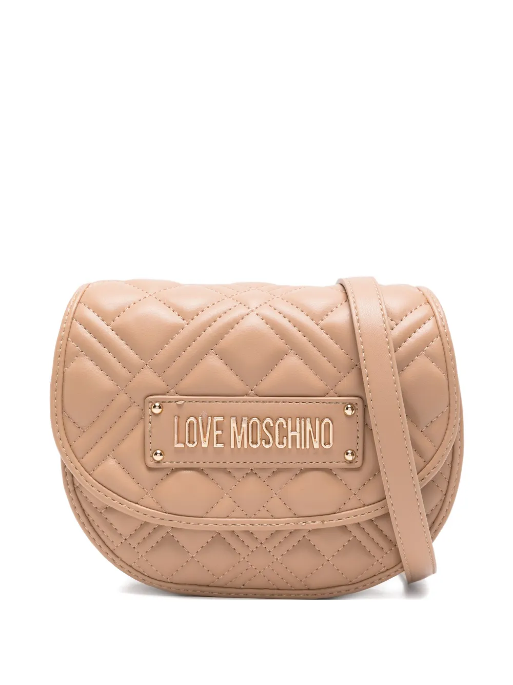 Love Moschino Quilted Logo-plaque Shoulder Bag In Brown
