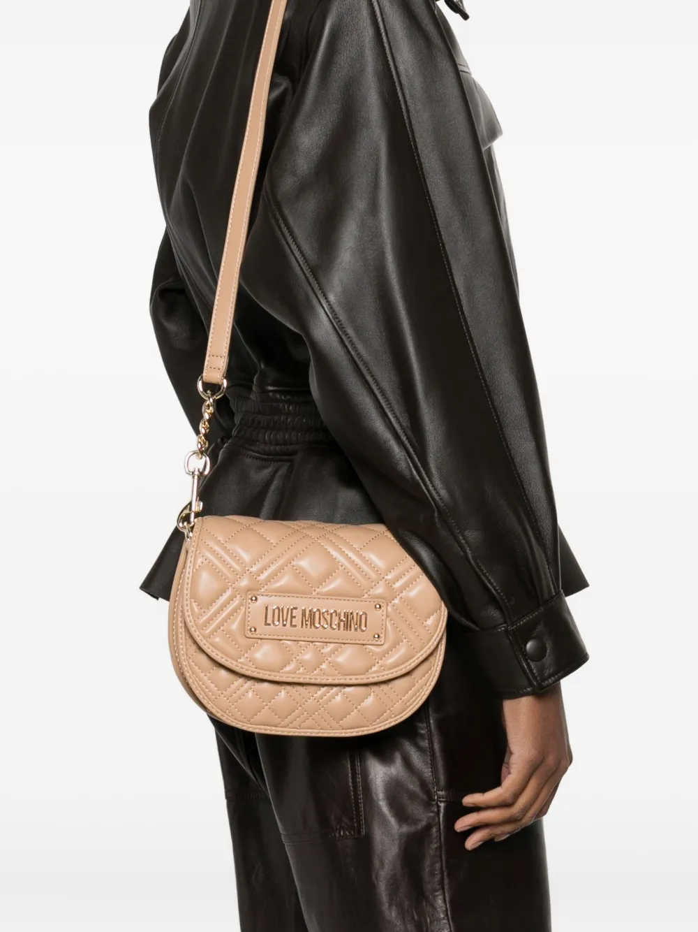 Love Moschino Schoudertas met logoplakkaat - Beige
