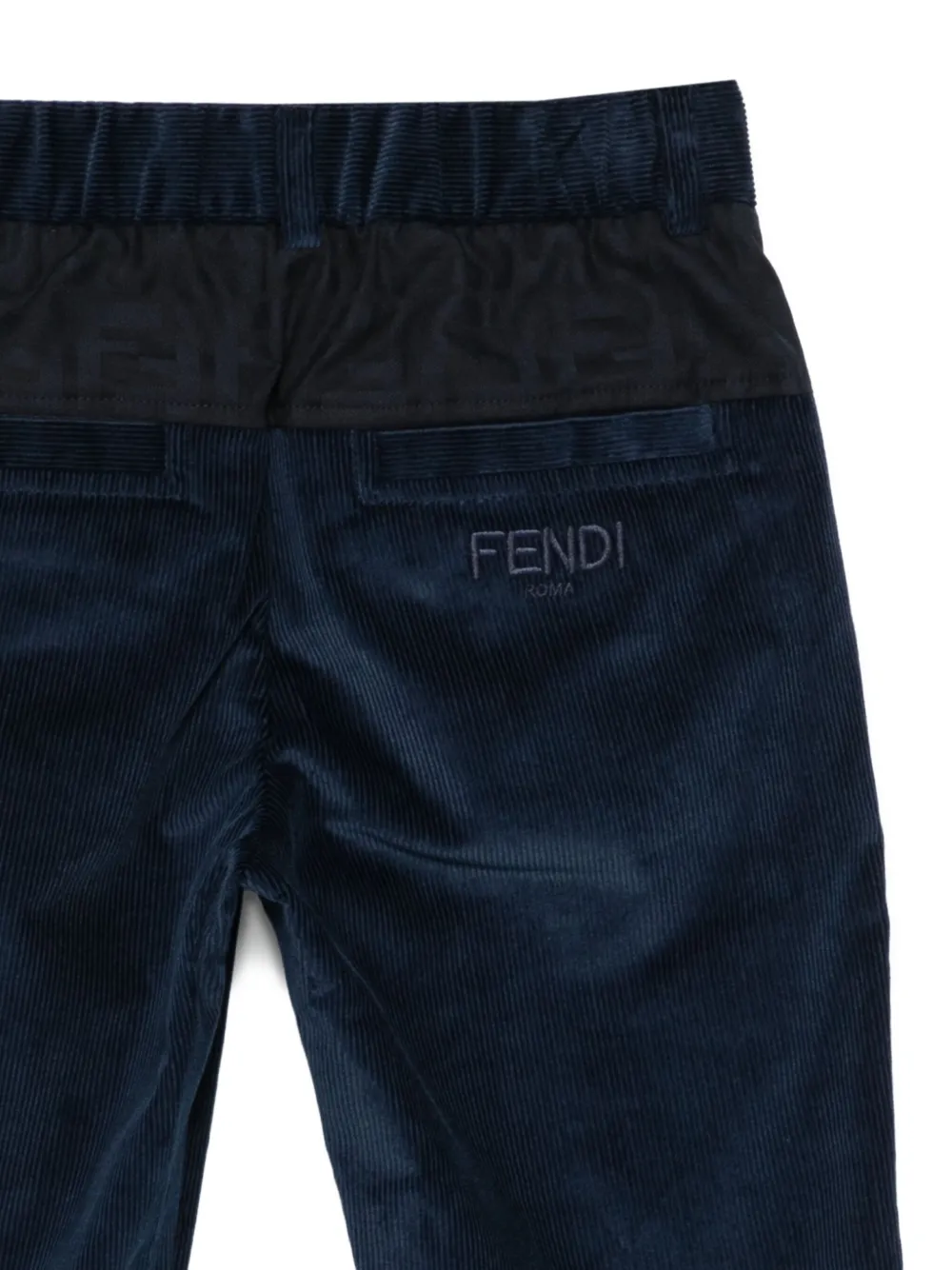 Fendi Kids Ribfluwelen broek met opgestikte zak Blauw