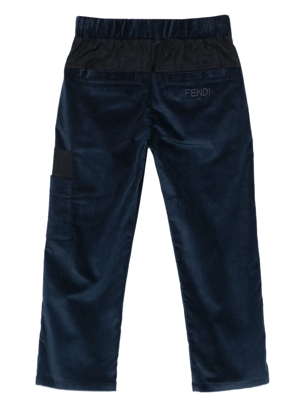 Fendi Kids Ribfluwelen broek met opgestikte zak Blauw
