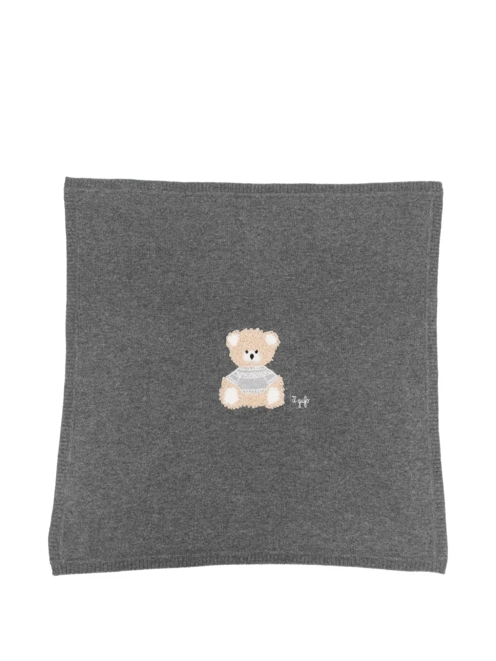 Il Gufo Teddy-motif Knitted Blanket In Gray