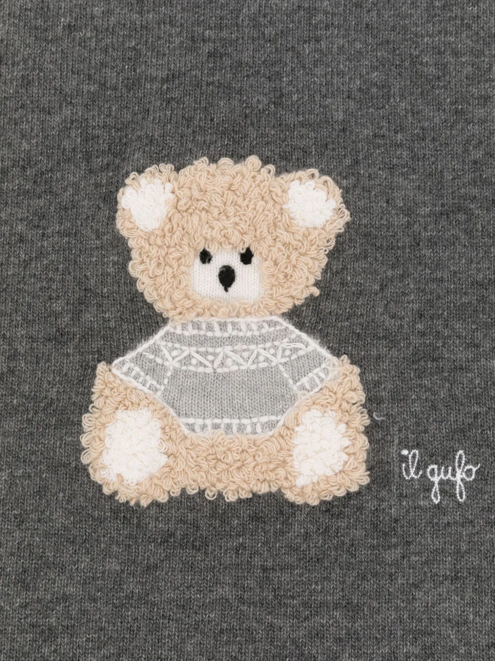 Il Gufo Teddy-motif Knitted Blanket In Gray
