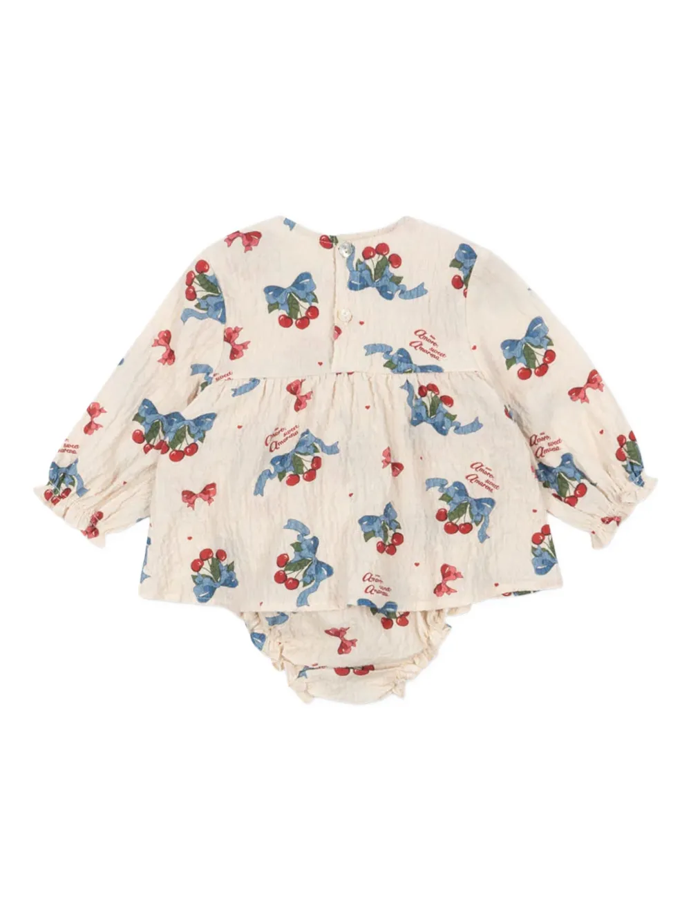 Konges Sløjd bow cherry-printed romper - Beige