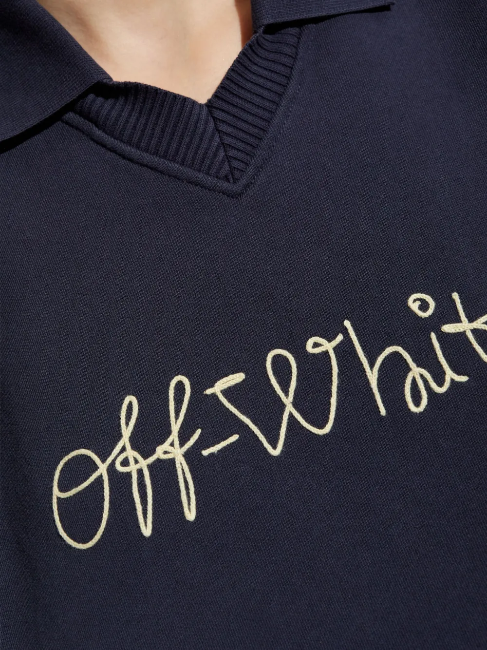 Off-white Cropped Polo Collar Knit Sweatshirt In Blue