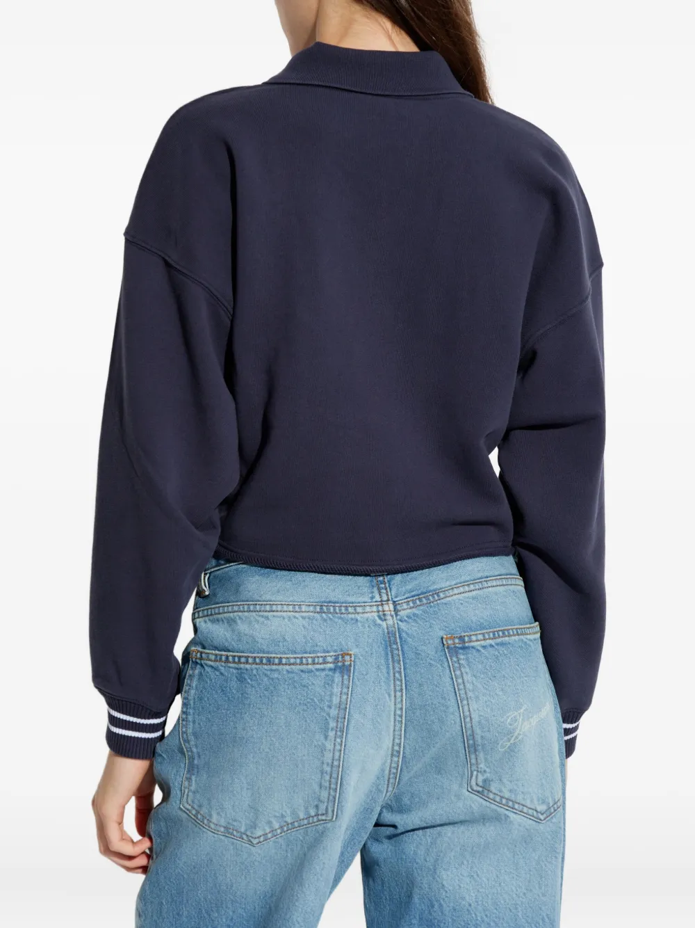 Off-white Cropped Polo Collar Knit Sweatshirt In Blue