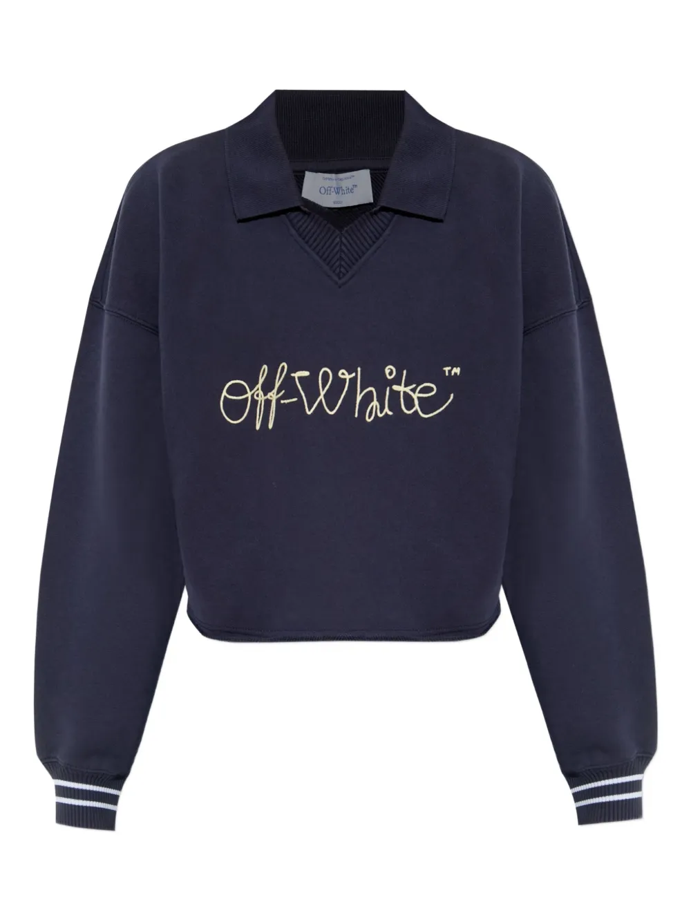 Off-white Cropped Polo Collar Knit Sweatshirt In Blue