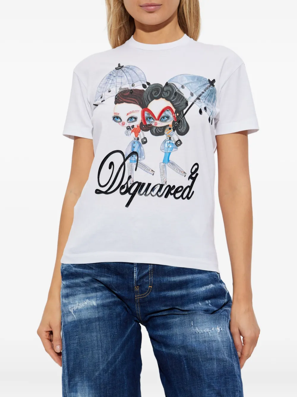Dsquared2 Printed Embellished Crewneck T-shirt In White