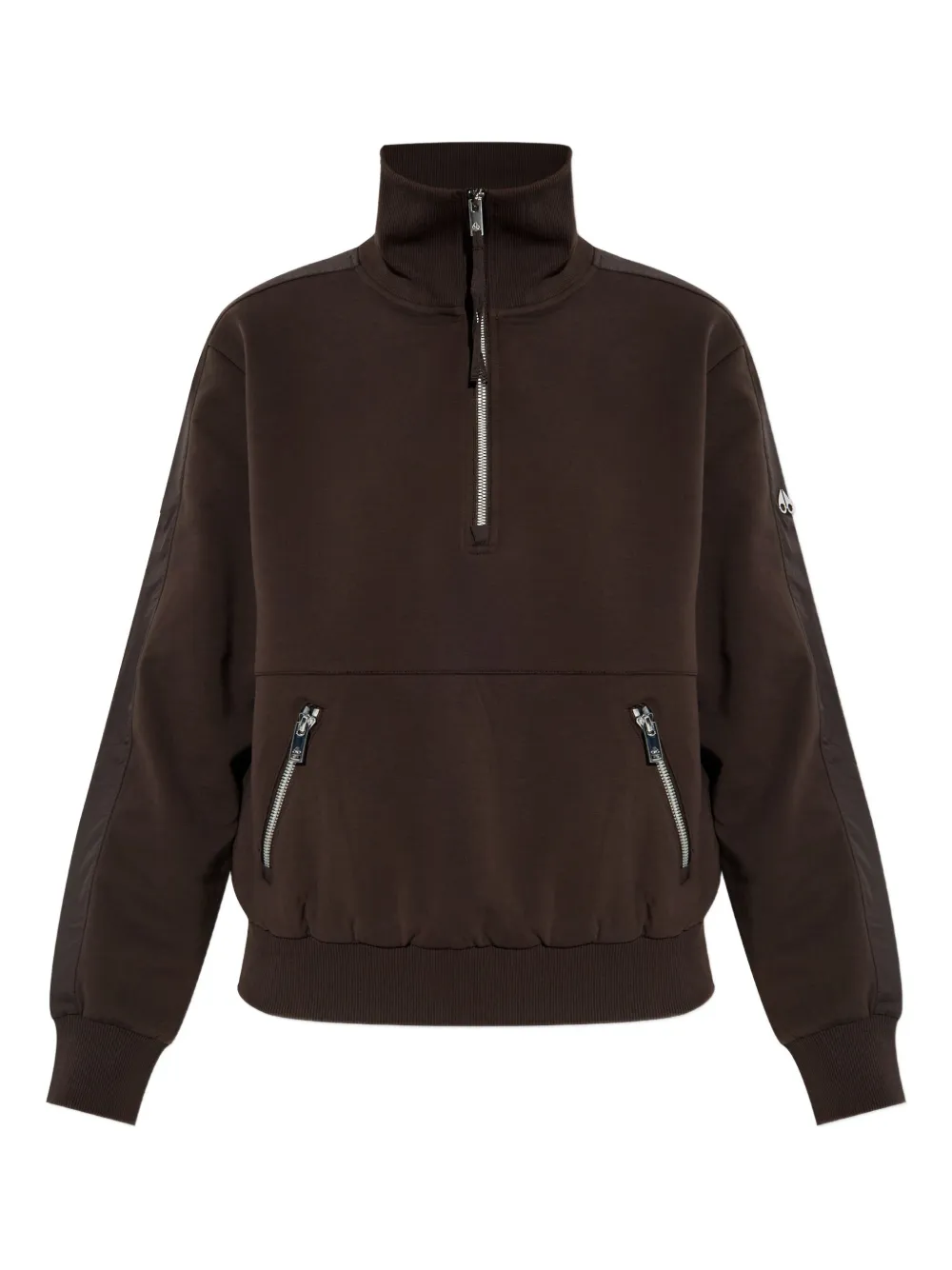 Moose Knuckles Mix Media Quarter-zip Sweatshirt In Brown