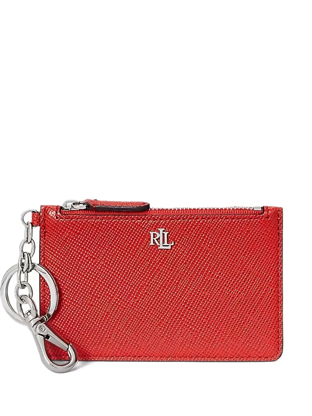 Ralph Lauren Textured Leather Zip Card Case In Red