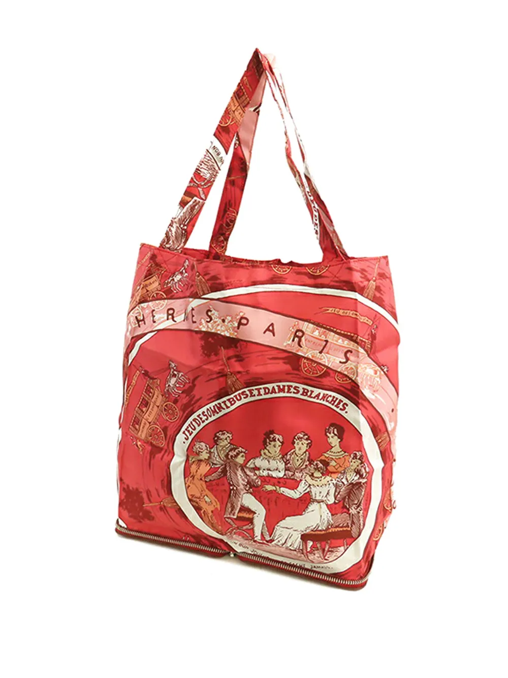 Pre-owned Hermes 2015-2025 Jeu Des Omnibus Et Dames Blanches Silky Pop Tote Bag In Red