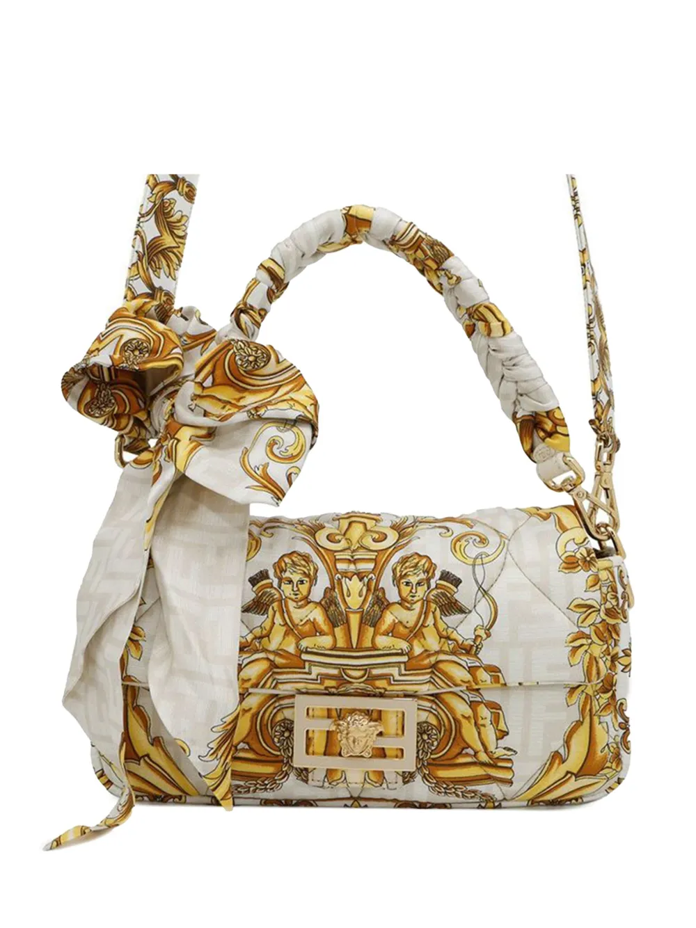 Fendi Pre-Owned 2010-2025 Versace Fendace FF Baroque Print Silk Baguette satchel | White | Image 1