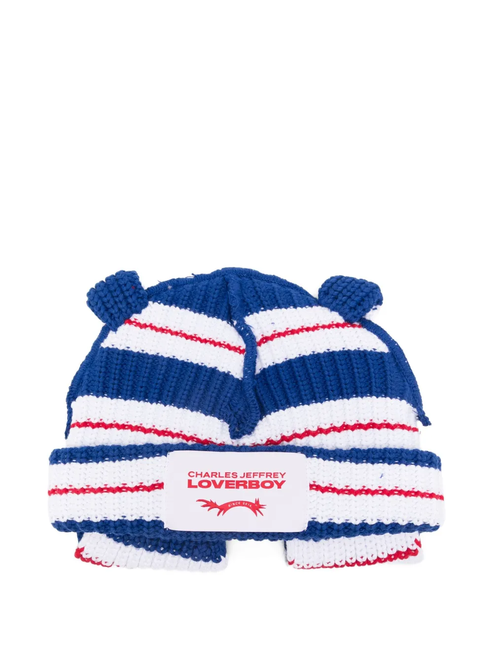Charles Jeffrey Loverboy Pop Up-ear Striped Beanie In Blue