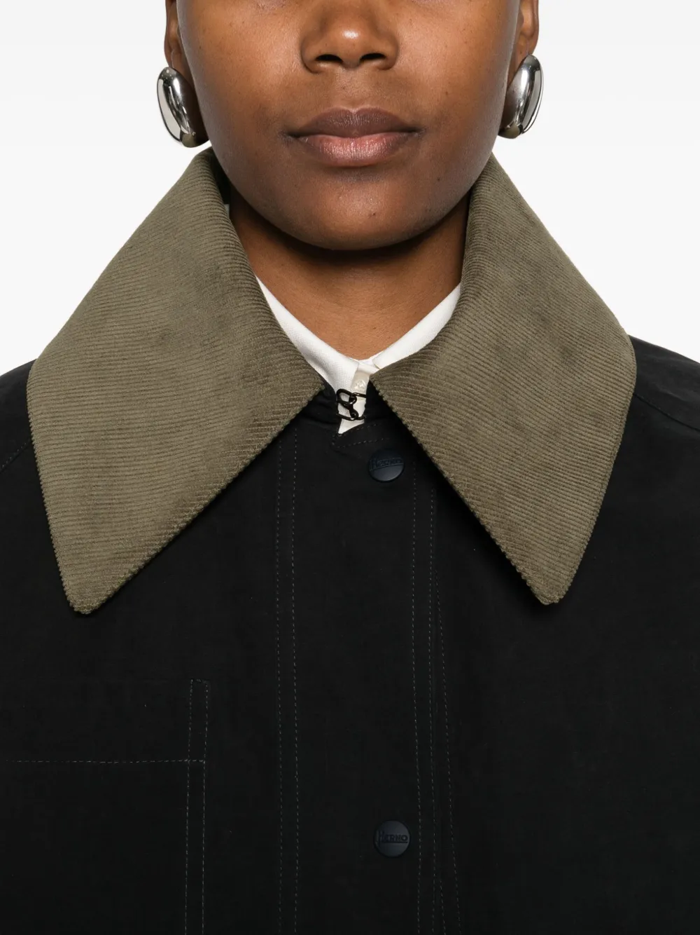 Herno Jas met ribfluwelen kraag en zak Blauw