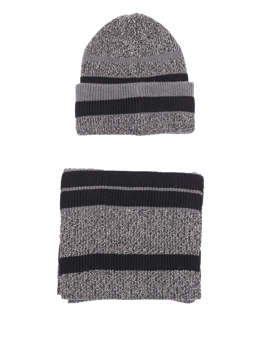 Barbour Boston striped beanie scarf set - Grijs