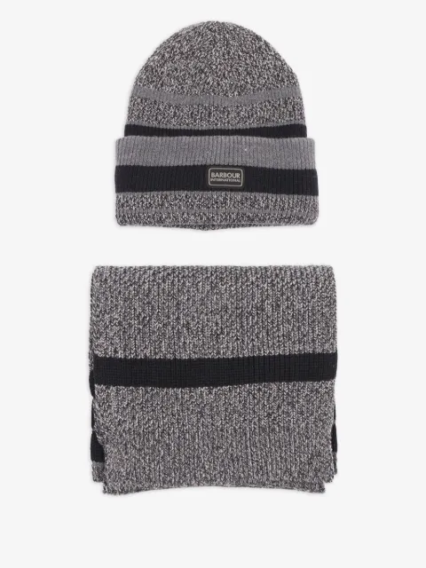 Barbour Boston randigt set med halsduk och mössa