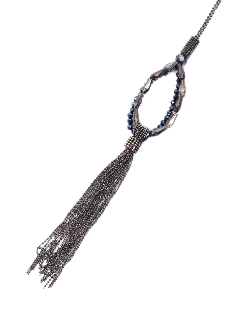 Peserico Beaded-tassel Necklace In Silver