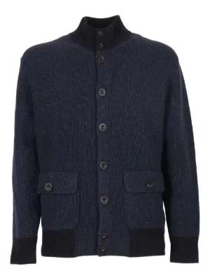 Giorgio Armani zigzag-embroidery Buttoned Cardigan | Blu | FARFETCH IT