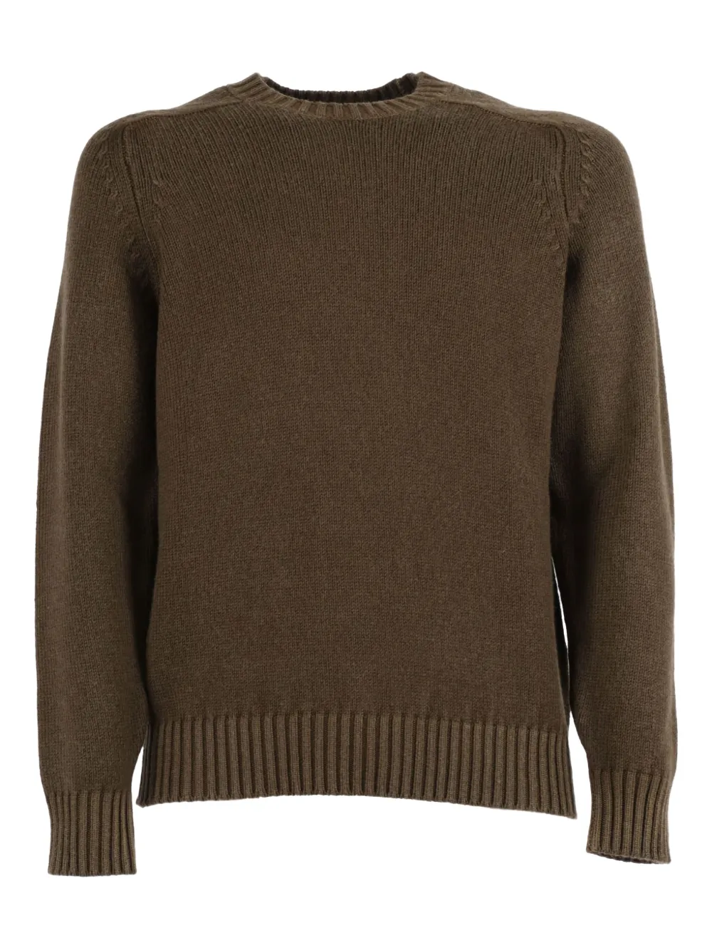 Circolo 1901 Brown Wool Sweater With Hammer Neckline And Ribbed Details In Brown