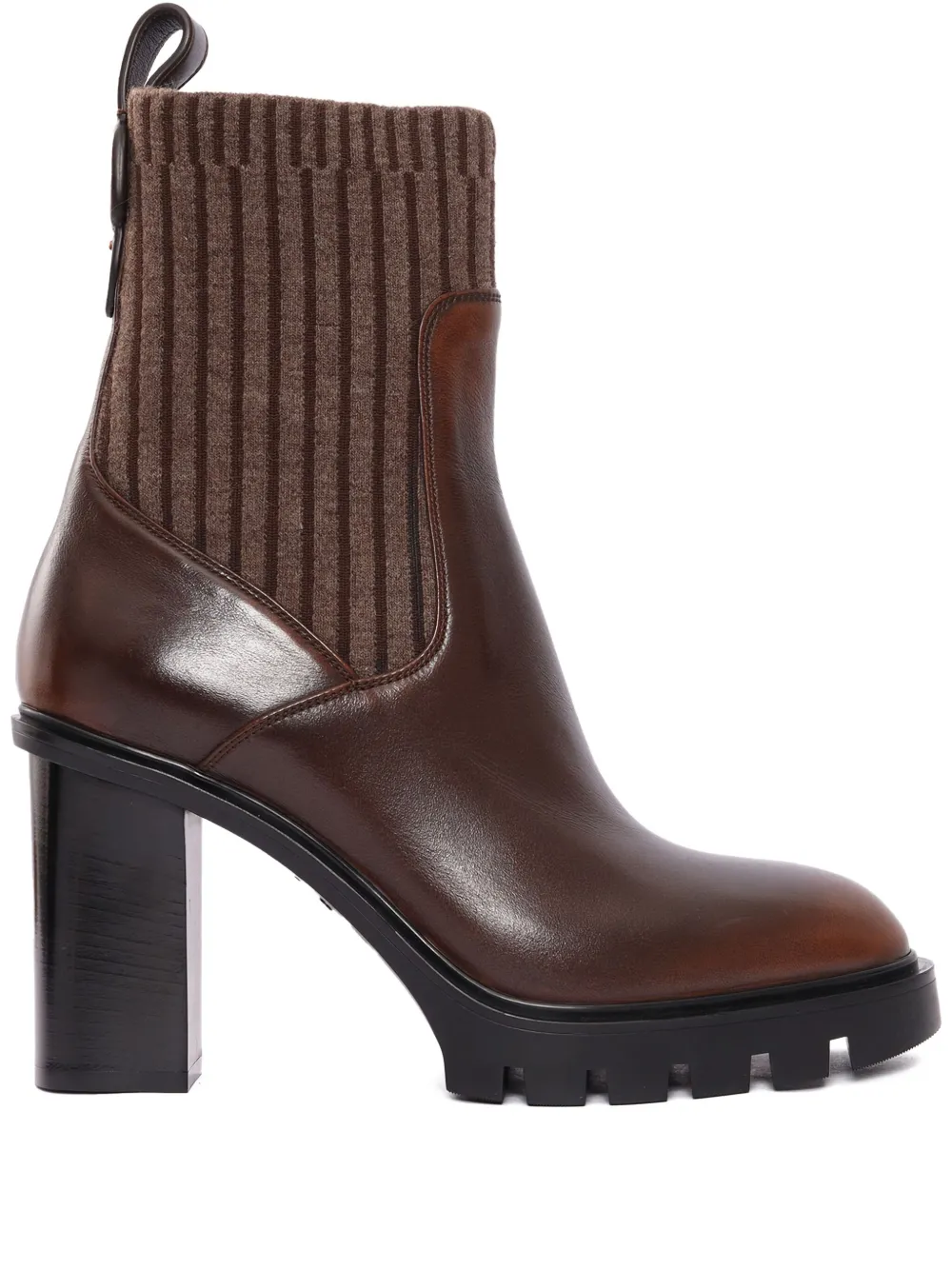 Santoni Pointed Toe Ankle Boots With Sock-like Collar In Brown
