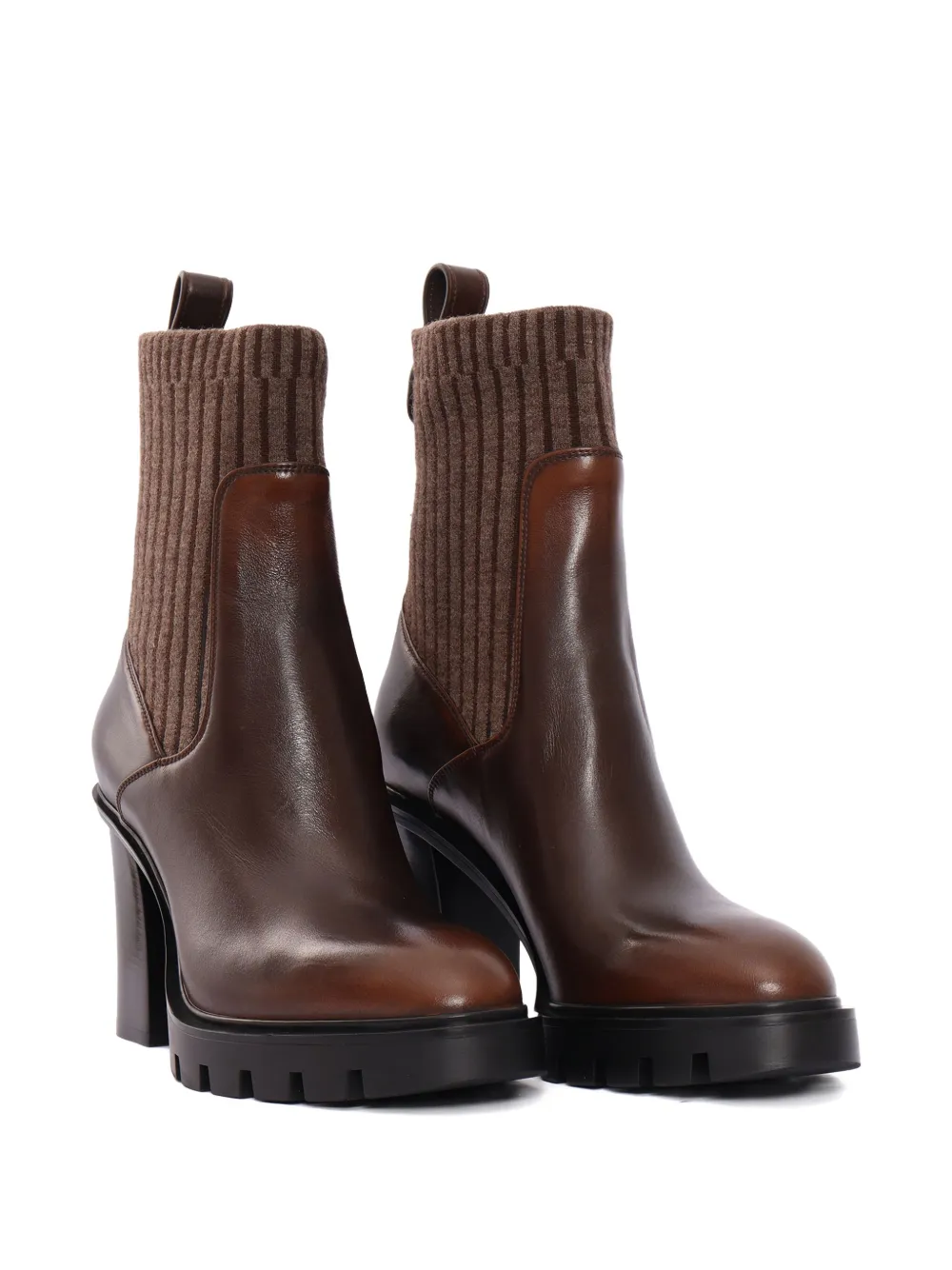 Santoni Pointed Toe Ankle Boots With Sock-like Collar In Brown