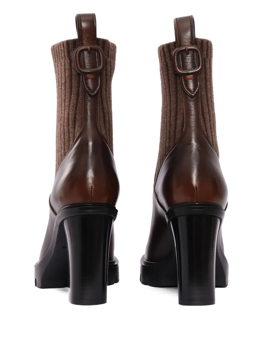 Santoni Pointed Toe Ankle Boots With Sock-like Collar In Brown