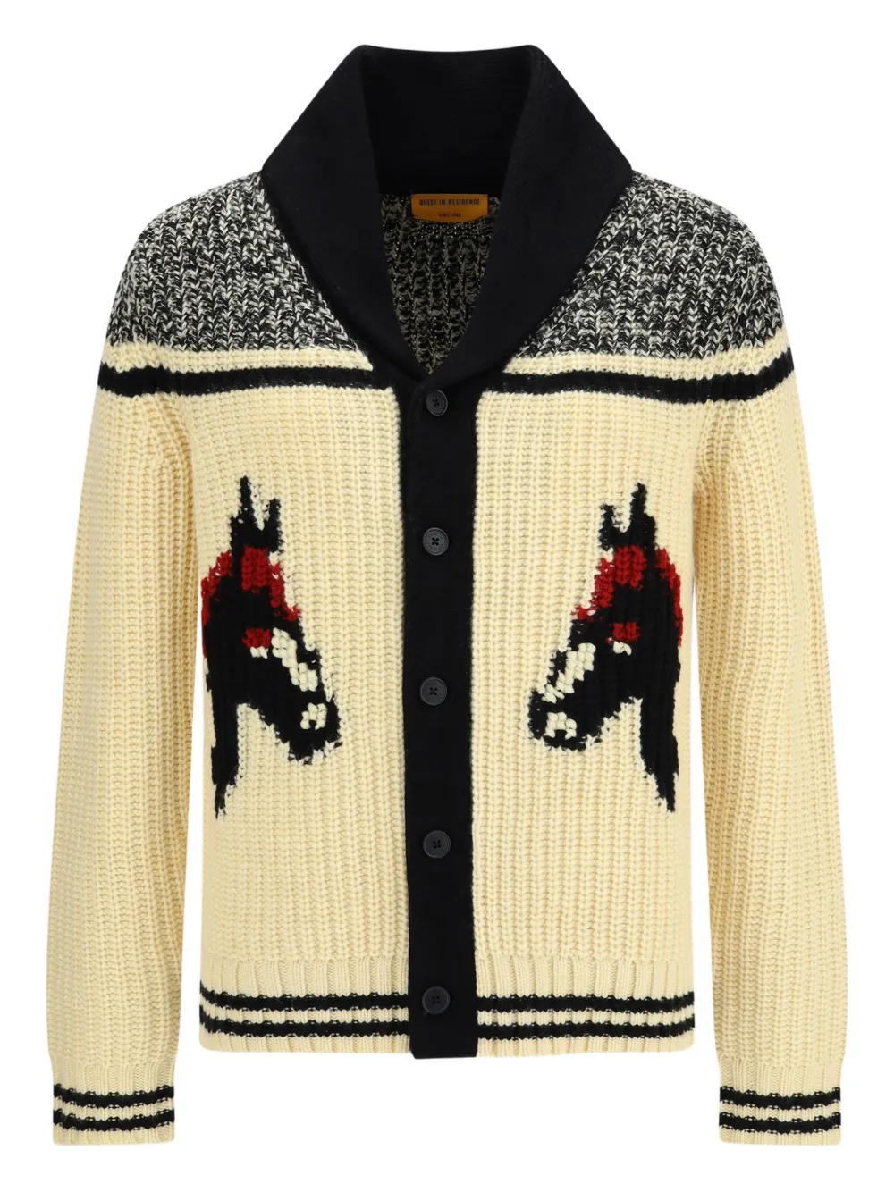 Guest In Residence Rodeo Shawl-collar Intarsia-knit Wool And Cashmere-blend Cardigan In Neutral