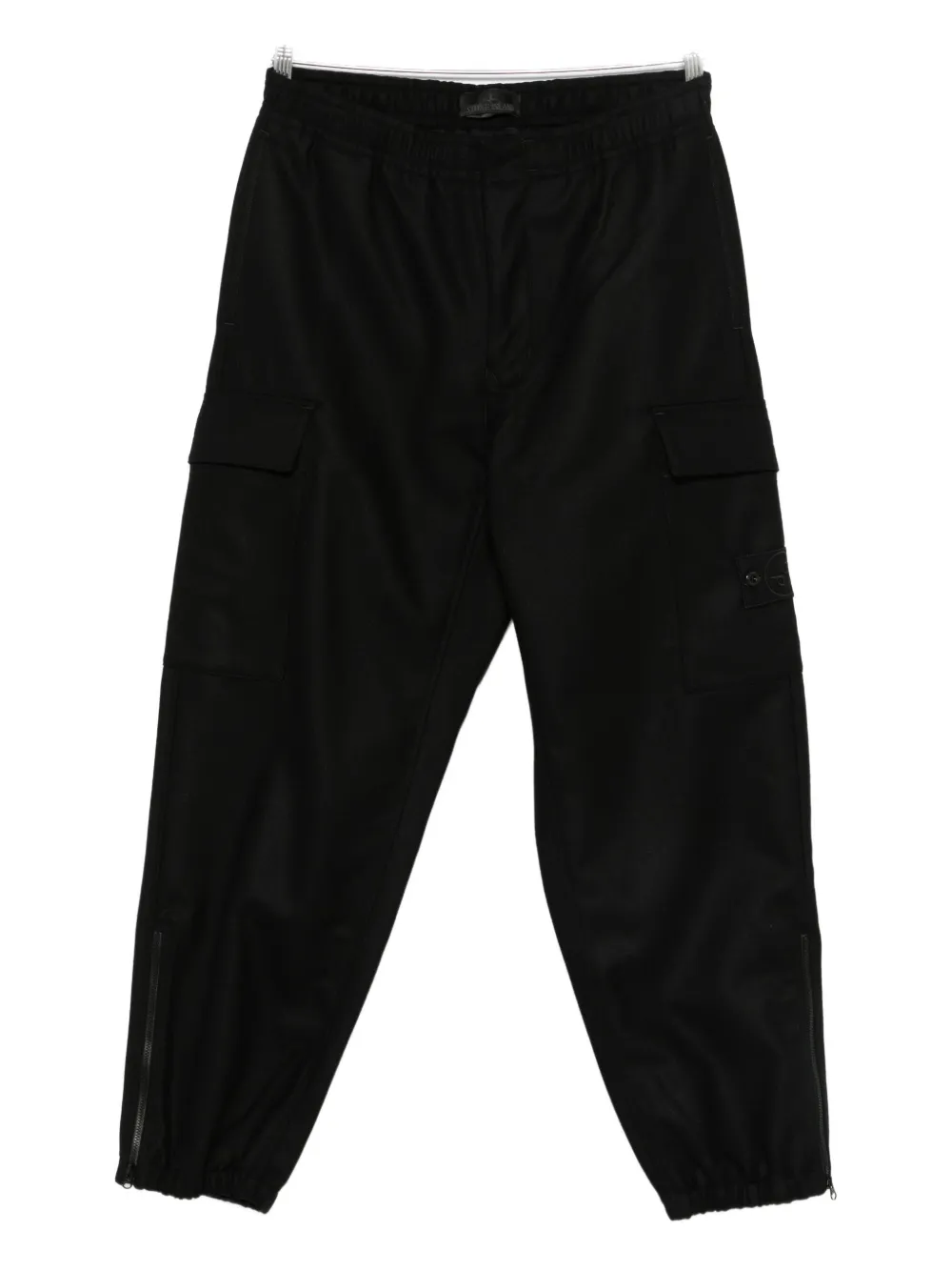 Stone Island Cargo Zipped-ankle Trousers In Black