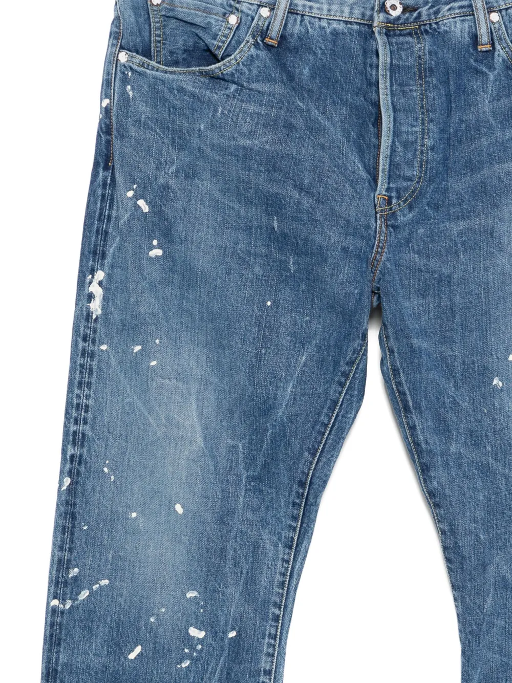 Visvim Social Sculpture 11 Slim-fit Straight-leg Paint-splattered Jeans In Blue