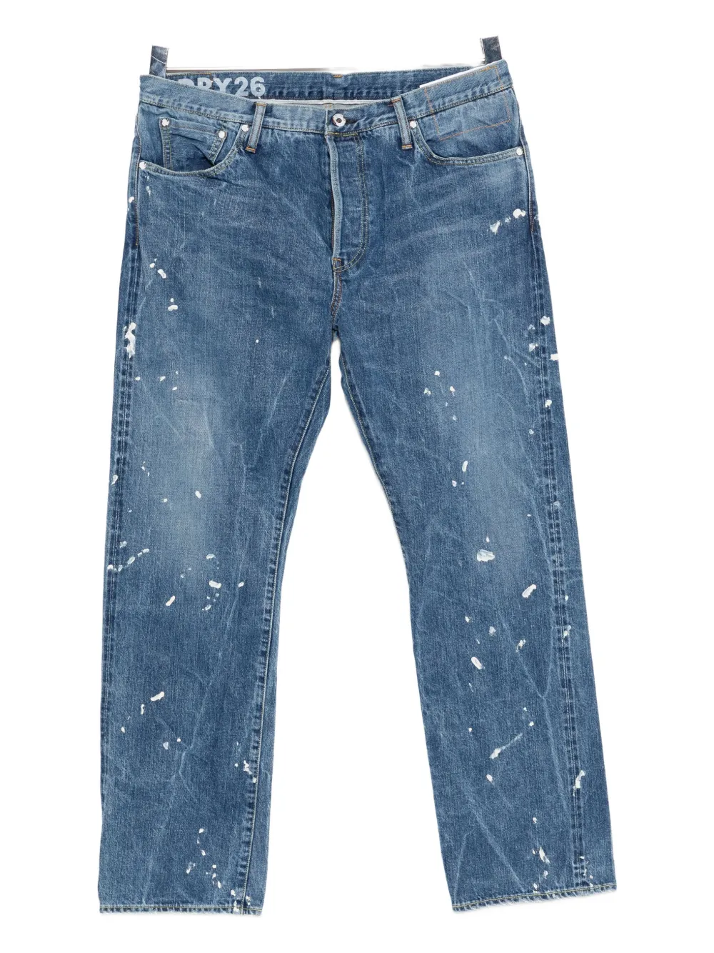 Visvim Social Sculpture 11 Slim-fit Straight-leg Paint-splattered Jeans In Blue
