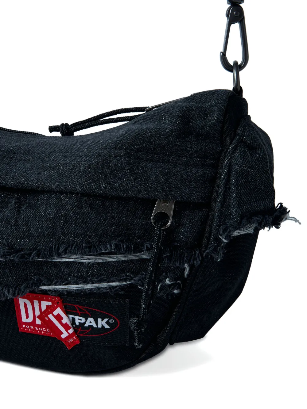 Diesel Gerafelde schoudertas met logopatch Zwart