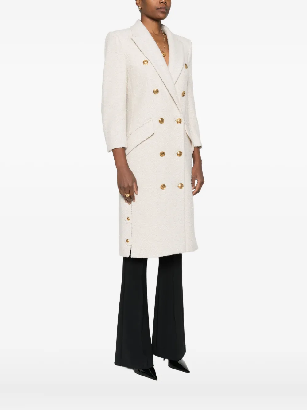 Elisabetta Franchi Double-breasted Coat In Neutral