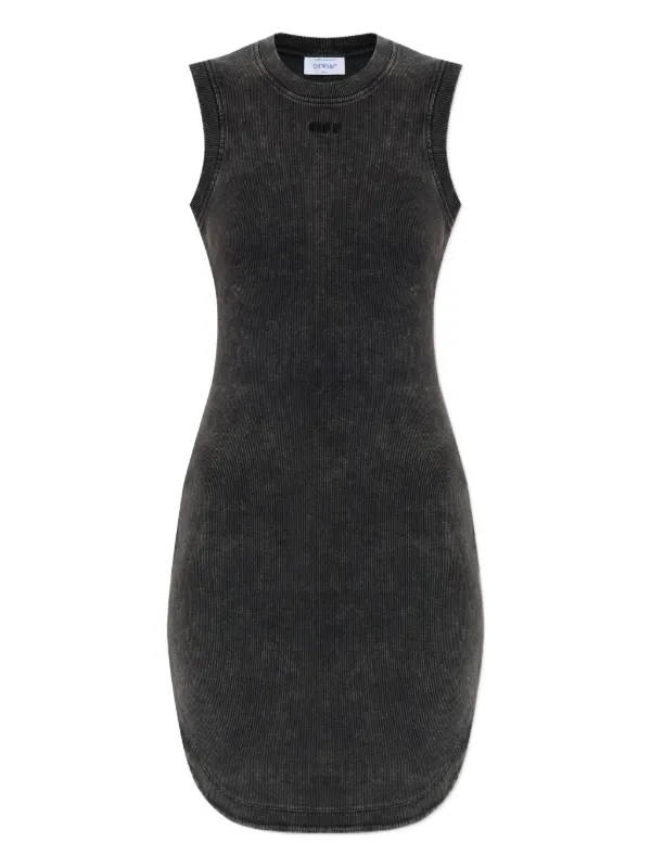 Off-White Logo-embroidered Ribbed Dress in Black