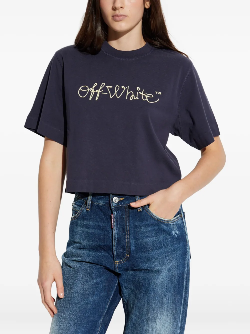 Off-White T-shirt met geborduurd logo Blauw