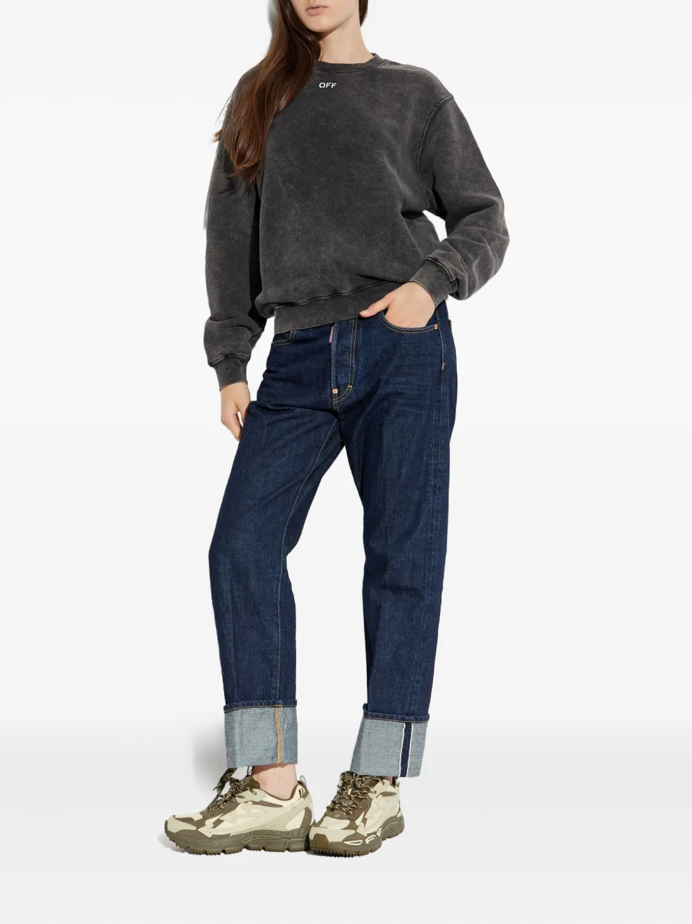 Off-white Check Flan Arrow Crew Logo Sweatshirt In Gray