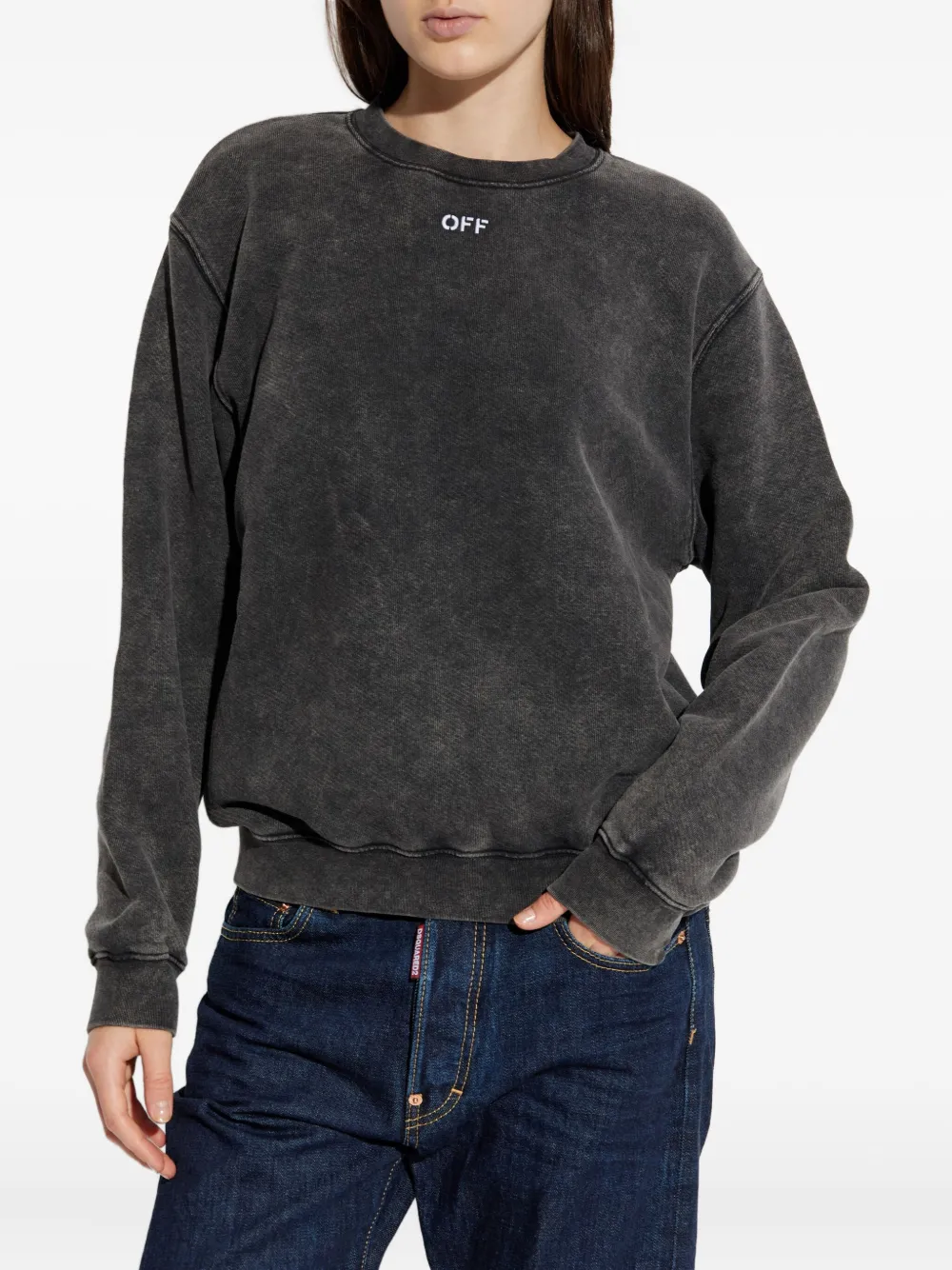 Off-white Check Flan Arrow Crew Logo Sweatshirt In Gray