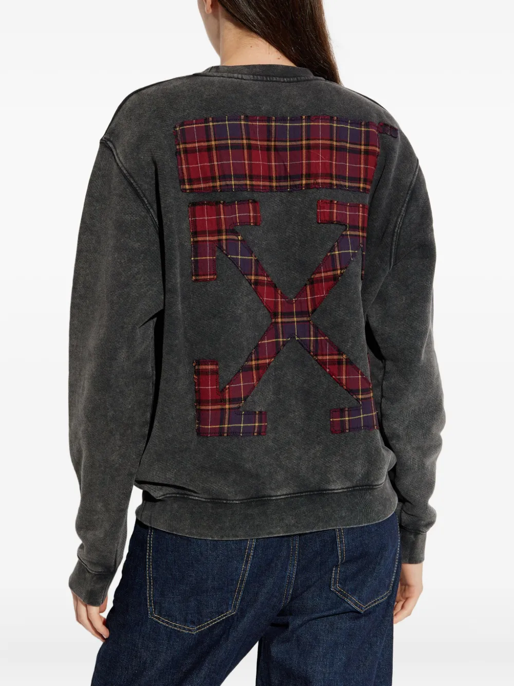 Off-white Check Flan Arrow Crew Logo Sweatshirt In Gray