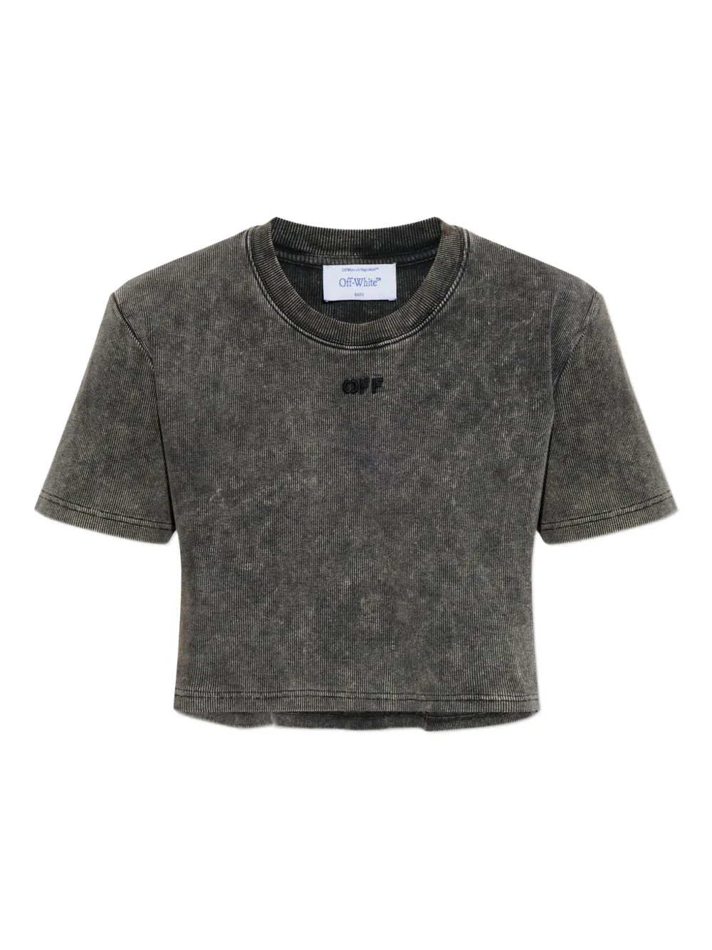 Off-white Logo-embroidered Ribbed T-shirt In Gray
