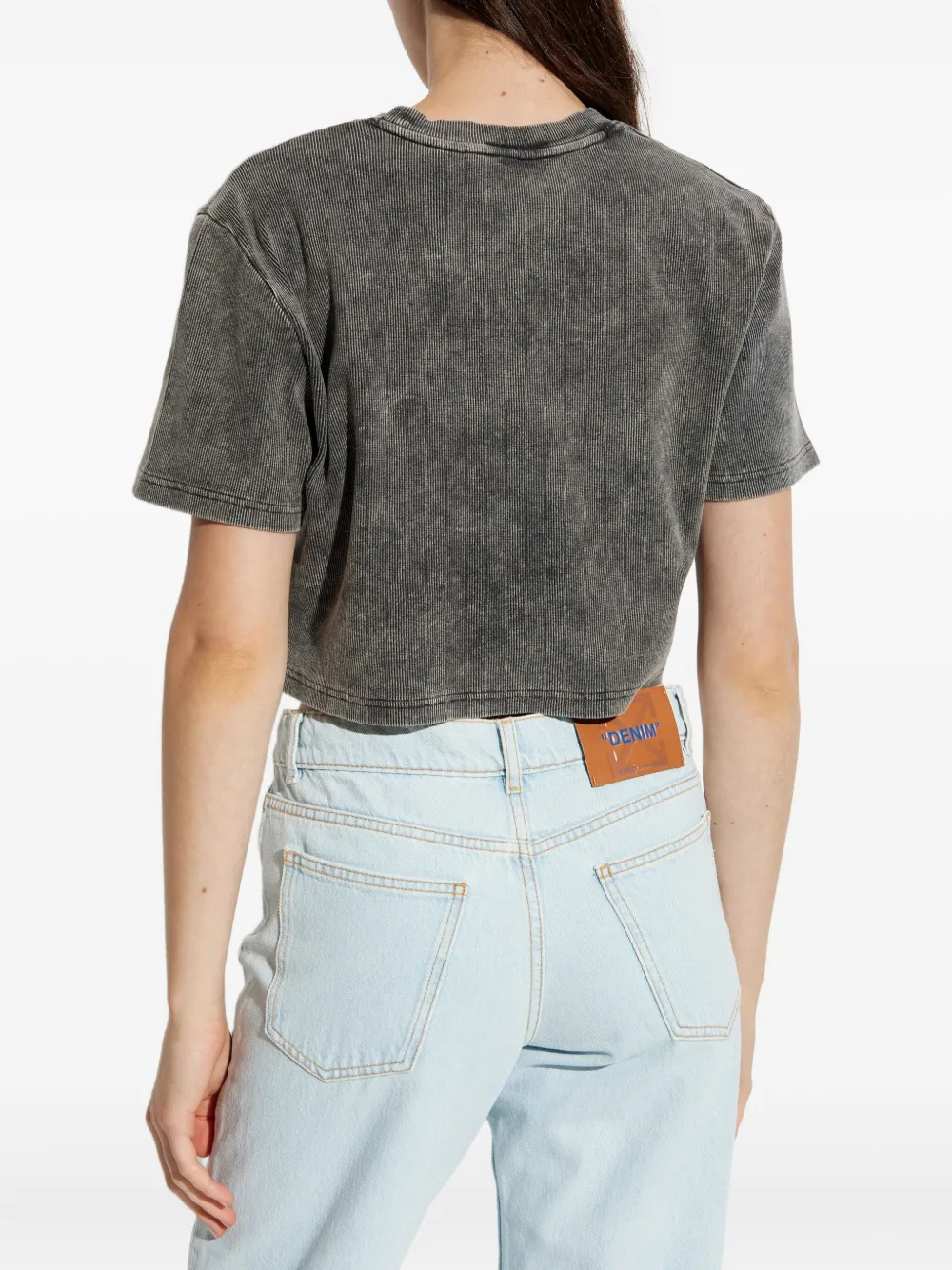 Off-white Logo-embroidered Ribbed T-shirt In Gray