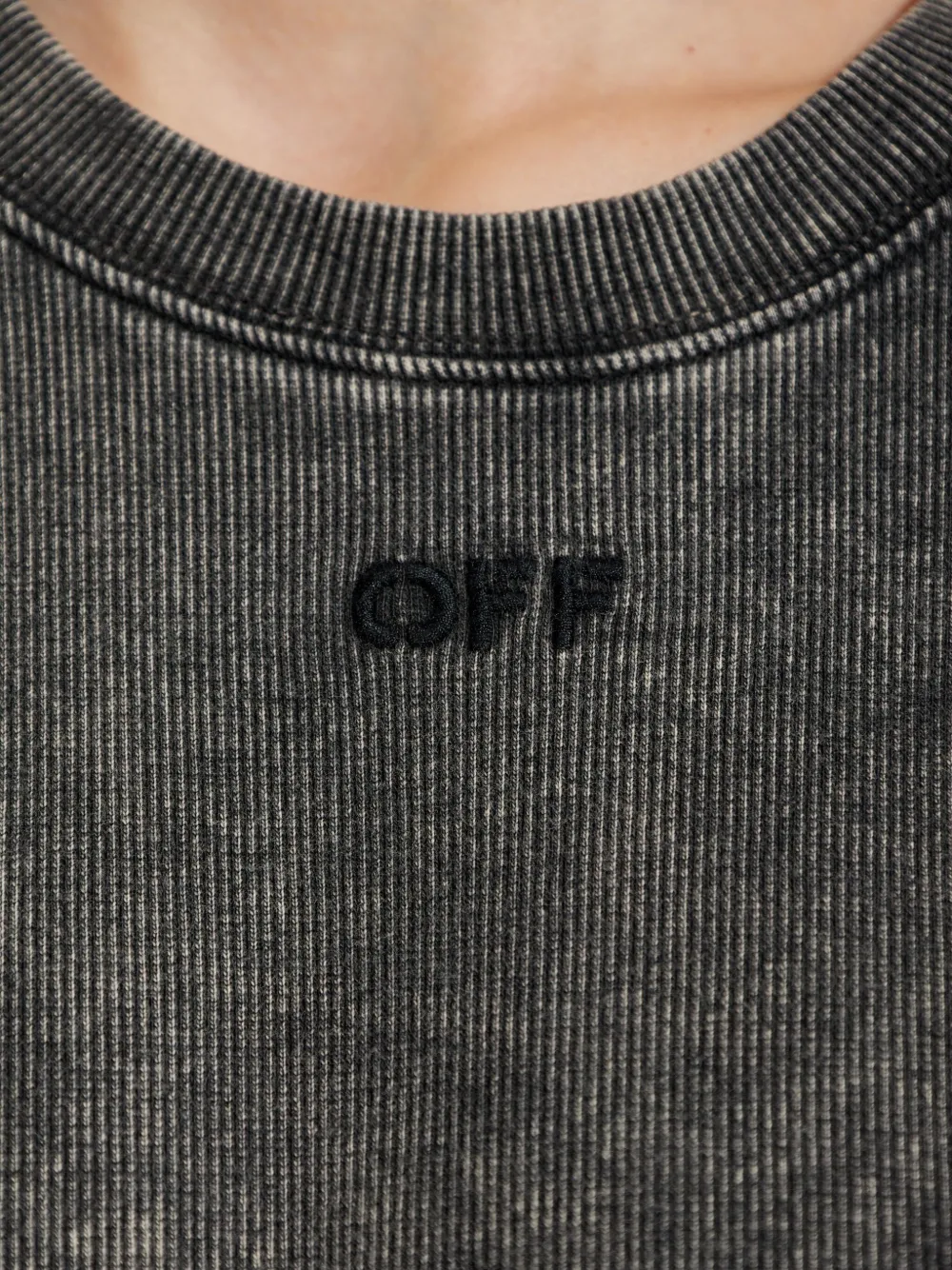 Off-white Logo-embroidered Ribbed T-shirt In Gray