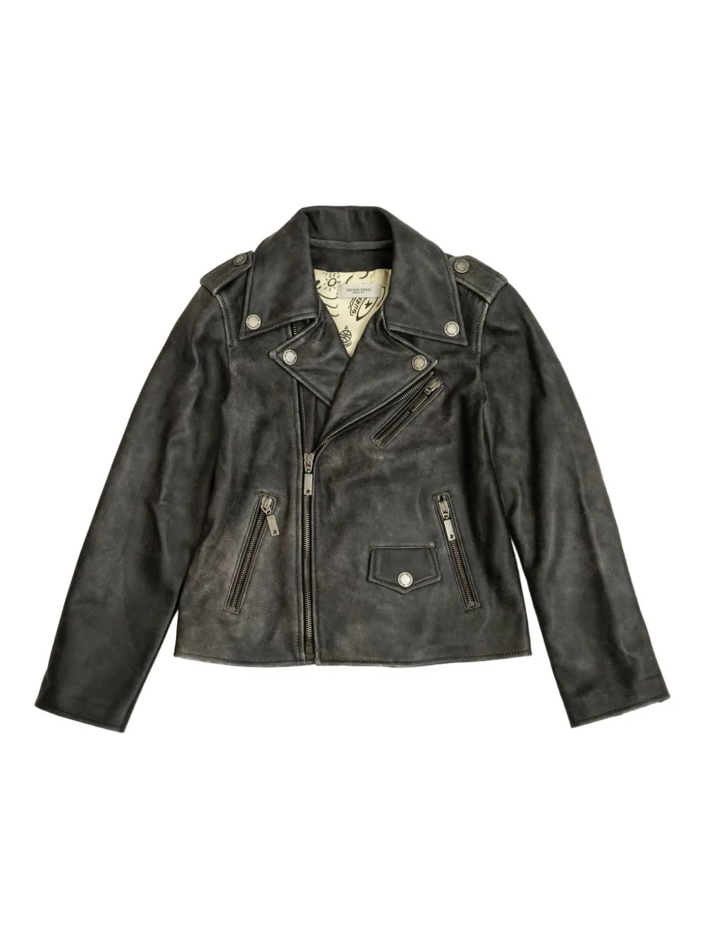 Golden Goose Kids leather biker jacket - Nero