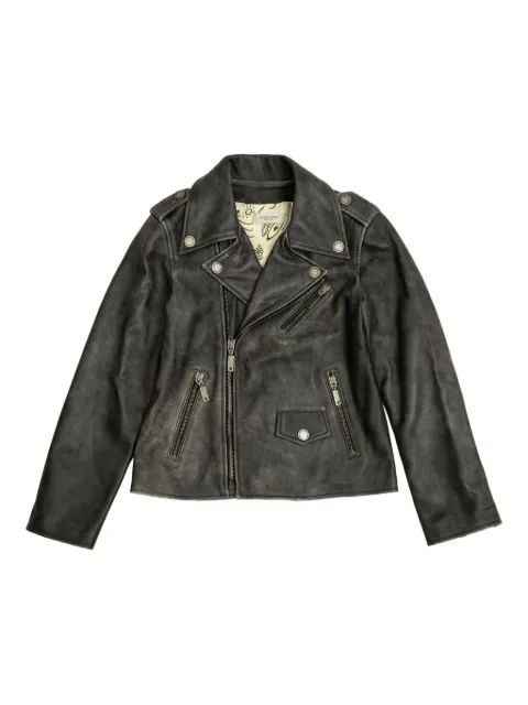 Golden Goose Kids chamarra biker de piel