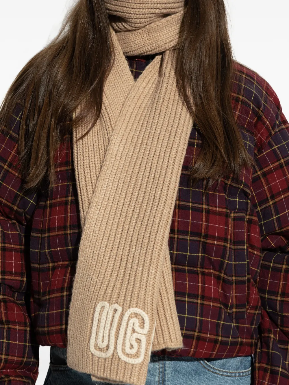 Ugg Ribbed Logo Scarf In Brown