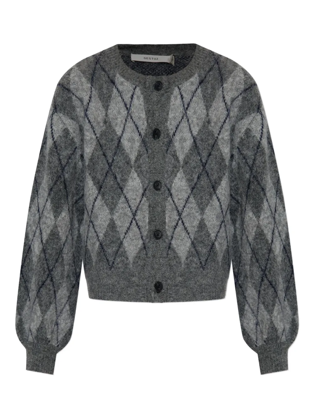 Gestuz argyle-check cardigan | Grey | Image 1
